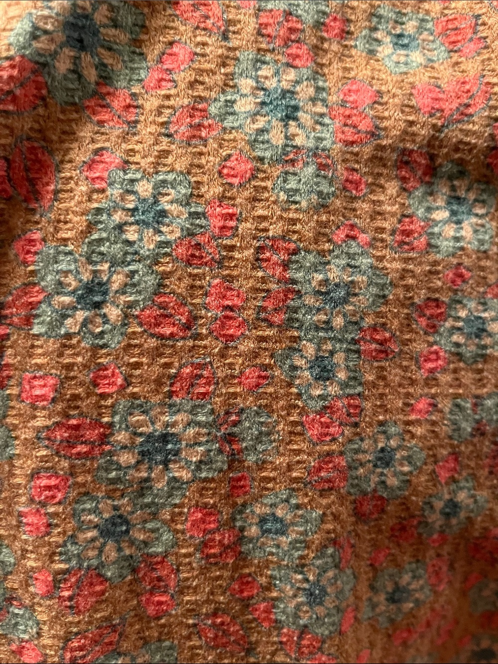 NATURAL LIFE Coral Floral Waffle Knit Top with Teal Accents - Picture 4 of 4